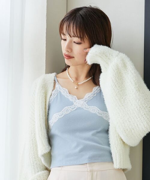 MAJESTIC LEGON（マジェスティックレゴン）の「カップ付きレーストリムキャミソール（キャミソール・レディース・ブルー系その他2/ブルー/ピンク系その他2・MEDIUM）」の16枚目の写真