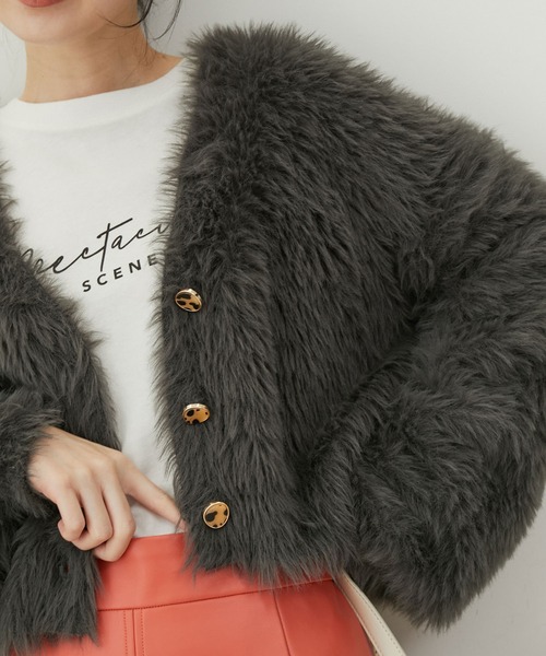 VIS（ビス）の「ラビットタッチカーディガン（カーディガン/ボレロ・レディース・グリーン系その他/チャコールグレー/ピンク/キナリ・FREE）」の3枚目の写真