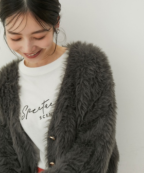 ✤新品タグ付き☆HB☆グレーカーディガン DouDou（ドゥドゥ）の「【前後2WAY】FOXカシミヤ カーディガン