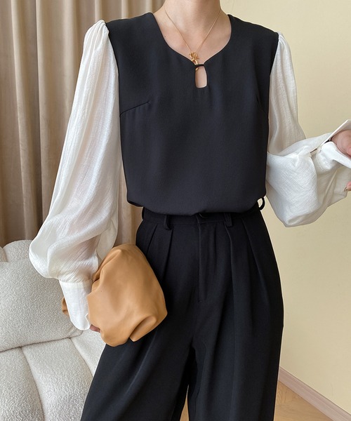 aimoha（アイモハ）の「エレガントビショップスリーブトップス（シャツ/ブラウス・レディース・ブラック・SMALL/LARGE/MEDIUM）」の18枚目の写真