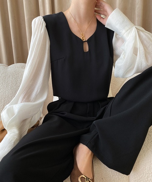 aimoha（アイモハ）の「エレガントビショップスリーブトップス（シャツ/ブラウス・レディース・ブラック・SMALL/LARGE/MEDIUM）」の15枚目の写真