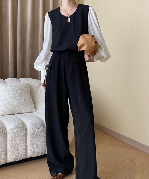 aimoha（アイモハ）の「エレガントビショップスリーブトップス（シャツ/ブラウス・レディース・ブラック・SMALL/LARGE/MEDIUM）」の14枚目の写真