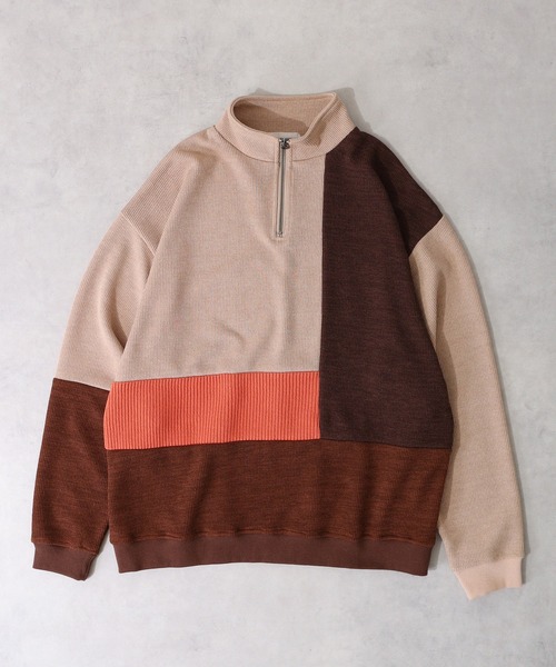 ATELANE（アテレーン）の「異素材パネル切替ハーフジップ（スウェット・メンズ・ベージュ/チャコール・L/M/XL）」の14枚目の写真