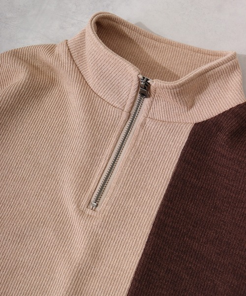 ATELANE（アテレーン）の「異素材パネル切替ハーフジップ（スウェット・メンズ・ベージュ/チャコール・L/M/XL）」の16枚目の写真