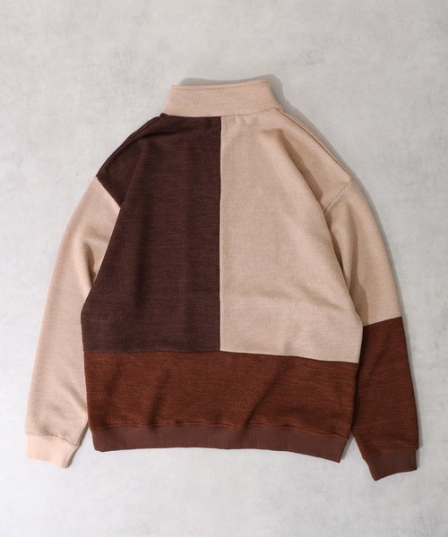 ATELANE（アテレーン）の「異素材パネル切替ハーフジップ（スウェット・メンズ・ベージュ/チャコール・L/M/XL）」の15枚目の写真
