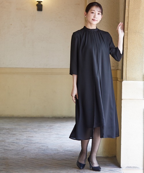 Petitjo（プッチージョ）の「小さいサイズ　【喪服・礼服】日本製生地使用！洗える防しわ加工前開きスタンドカラーデザインワンピース　低身長さん・小柄女性（スーツセット・レディース・ブラック・PSS/PS/PL/PM）」の15枚目の写真