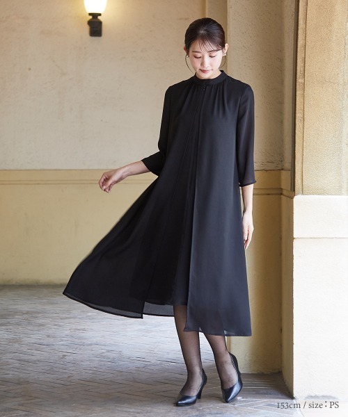 Petitjo（プッチージョ）の「小さいサイズ　【喪服・礼服】日本製生地使用！洗える防しわ加工前開きスタンドカラーデザインワンピース　低身長さん・小柄女性（スーツセット・レディース・ブラック・PSS/PS/PL/PM）」の16枚目の写真