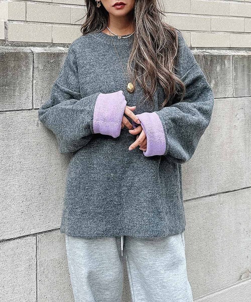 esutoreja（エストレジャ）の「バイカラーニット（ニット/セーター・レディース・パープル/ピンク/イエロー・FREE）」の2枚目の写真