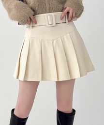 ベルト付きプリーツコーデュロイミニスカート