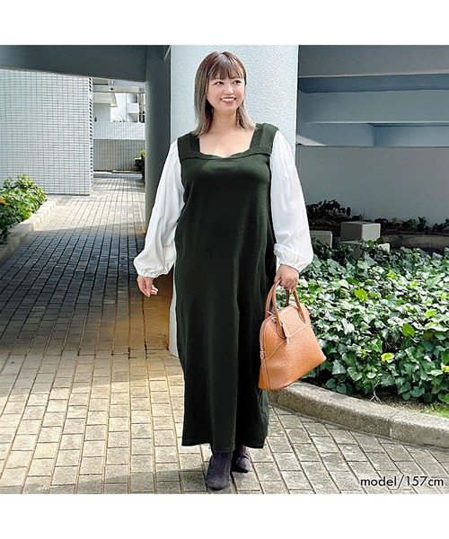 GOLDJAPAN(ゴールドジャパン)の「異素材切替えニットワンピース【大きいサイズ対応】(ワンピース・レディース・ブラック/グレー/モスグリーン・4L/5L/LL/3L)」の9枚目の写真