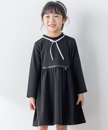BeBe Petits Pois Vert（ベベプチポワヴェール）の「【お揃い】リボン付きチェック無地ワンピース(110~130㎝)（ワンピース・キッズ）」