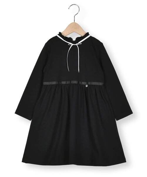 BeBe Petits Pois Vert（ベベプチポワヴェール）の「【お揃い】リボン付きチェック無地ワンピース(110~130㎝)（ワンピース・キッズ・ブルー系その他2/ブラック・110cm/130cm/120cm）」の13枚目の写真