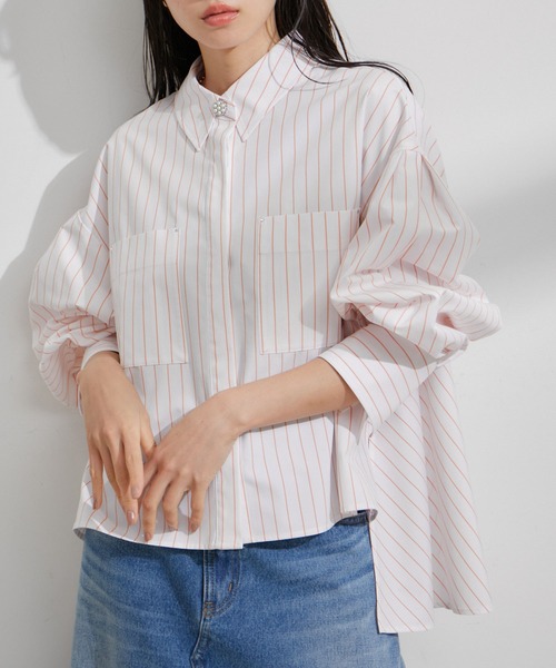 VIS（ビス）の「【洗える】タイプライタービックフレアシャツ（シャツ/ブラウス・レディース・ブルー系その他4/サックスブルー/ホワイト/ホワイト系その他・FREE）」の19枚目の写真