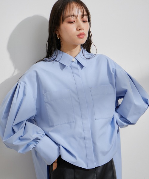 VIS（ビス）の「【洗える】タイプライタービックフレアシャツ（シャツ/ブラウス・レディース・ブルー系その他4/サックスブルー/ホワイト/ホワイト系その他・FREE）」の5枚目の写真