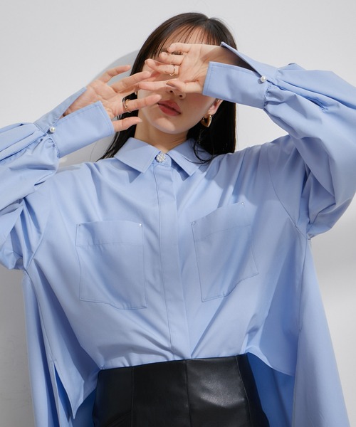 VIS（ビス）の「【洗える】タイプライタービックフレアシャツ（シャツ/ブラウス・レディース・ブルー系その他4/サックスブルー/ホワイト/ホワイト系その他・FREE）」の7枚目の写真