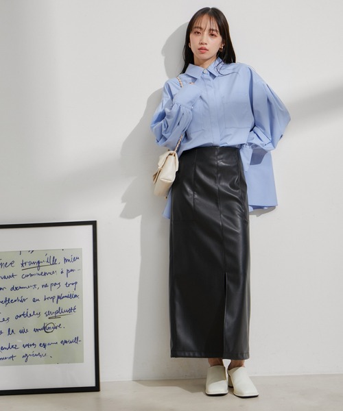 VIS（ビス）の「【洗える】タイプライタービックフレアシャツ（シャツ/ブラウス・レディース・ブルー系その他4/サックスブルー/ホワイト/ホワイト系その他・FREE）」の8枚目の写真