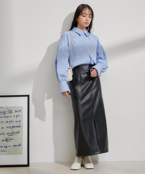 VIS（ビス）の「【洗える】タイプライタービックフレアシャツ（シャツ/ブラウス・レディース・ブルー系その他4/サックスブルー/ホワイト/ホワイト系その他・FREE）」の9枚目の写真