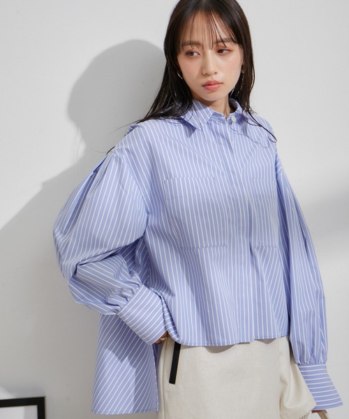 VIS（ビス）の「【洗える】タイプライタービックフレアシャツ（シャツ/ブラウス・レディース・ブルー系その他4/サックスブルー/ホワイト/ホワイト系その他・FREE）」の11枚目の写真