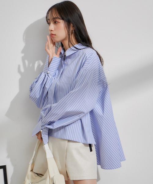 VIS（ビス）の「【洗える】タイプライタービックフレアシャツ（シャツ/ブラウス・レディース・ブルー系その他4/サックスブルー/ホワイト/ホワイト系その他・FREE）」の12枚目の写真