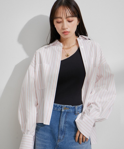 VIS（ビス）の「【洗える】タイプライタービックフレアシャツ（シャツ/ブラウス・レディース・ブルー系その他4/サックスブルー/ホワイト/ホワイト系その他・FREE）」の16枚目の写真