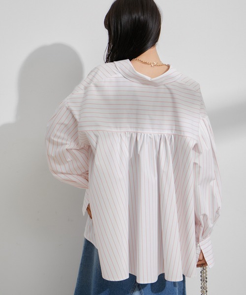 VIS（ビス）の「【洗える】タイプライタービックフレアシャツ（シャツ/ブラウス・レディース・ブルー系その他4/サックスブルー/ホワイト/ホワイト系その他・FREE）」の18枚目の写真