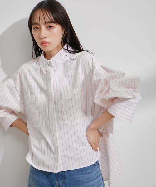 VIS（ビス）の「【洗える】タイプライタービックフレアシャツ（シャツ/ブラウス・レディース・ブルー系その他4/サックスブルー/ホワイト/ホワイト系その他・FREE）」の20枚目の写真