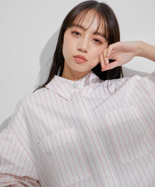 VIS（ビス）の「【洗える】タイプライタービックフレアシャツ（シャツ/ブラウス・レディース・ブルー系その他4/サックスブルー/ホワイト/ホワイト系その他・FREE）」の21枚目の写真