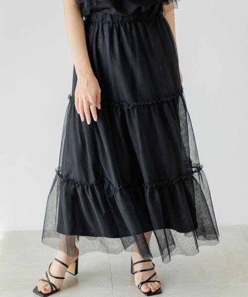 rectangle（レクタングル）の「2WAYチュールティアードスカート（スカート・レディース・ブラック/アイボリー/ドット・FREE）」の3枚目の写真