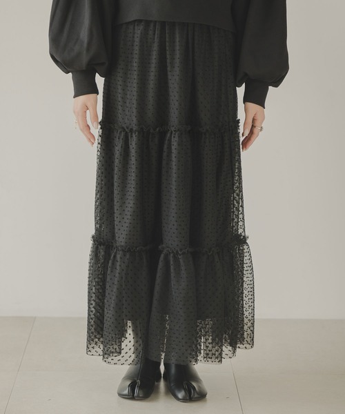 rectangle（レクタングル）の「2WAYチュールティアードスカート（スカート・レディース・ブラック/アイボリー/ドット・FREE）」の4枚目の写真