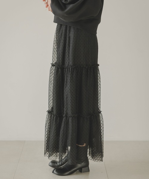 rectangle（レクタングル）の「2WAYチュールティアードスカート（スカート・レディース・ブラック/アイボリー/ドット・FREE）」の6枚目の写真
