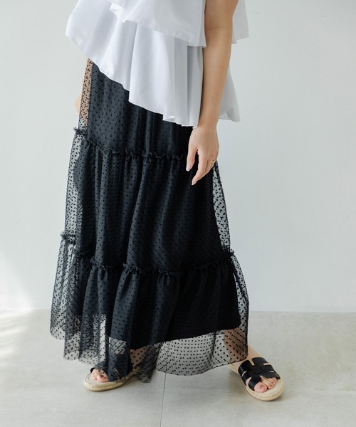 rectangle（レクタングル）の「2WAYチュールティアードスカート（スカート・レディース・ブラック/アイボリー/ドット・FREE）」の20枚目の写真