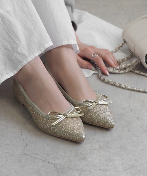 minia（ミニア）の「メタリックギャザーバレエ（バレエシューズ・レディース・シルバー/ゴールド系/レッド系/ブラック系・S/M/L/LL）」の4枚目の写真