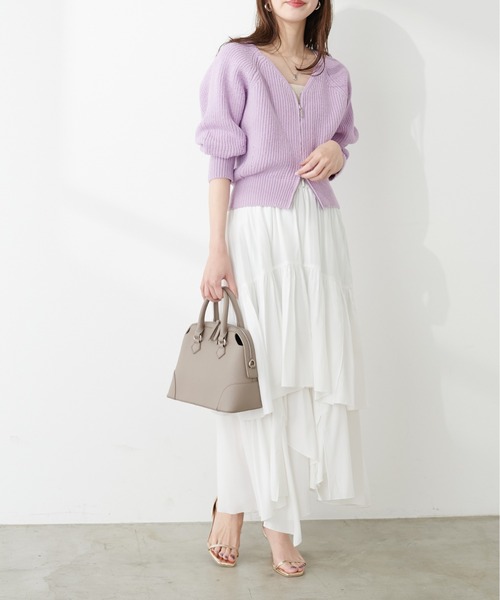 natural couture（ナチュラルクチュール）の「WZIPアイレットカーデ（カーディガン/ボレロ・レディース・ブルー/グレー/オフホワイト/ブラック/パープル・FREE）」の13枚目の写真