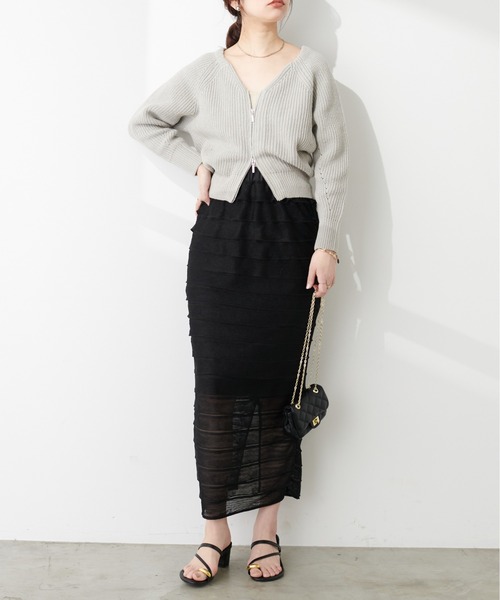 natural couture（ナチュラルクチュール）の「WZIPアイレットカーデ（カーディガン/ボレロ・レディース・ブルー/グレー/オフホワイト/ブラック/パープル・FREE）」の21枚目の写真