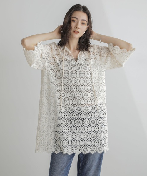 セール】クロシェタイルレースチュニックブラウス(セットアップ可