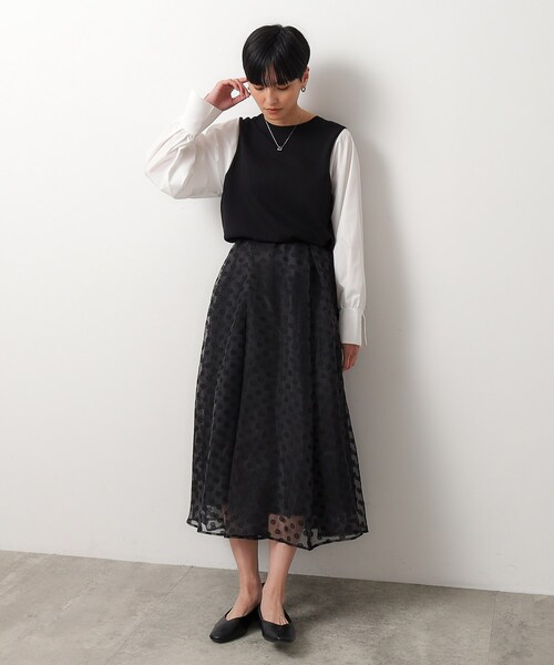 OPAQUE.CLIP（オペークドットクリップ）の「◆スリーブフハクドッキングニット【洗濯機洗い可】（ニット/セーター・レディース・ホワイト/ベージュ/ライトブルー/ブラック系4・40/38/36）」の14枚目の写真