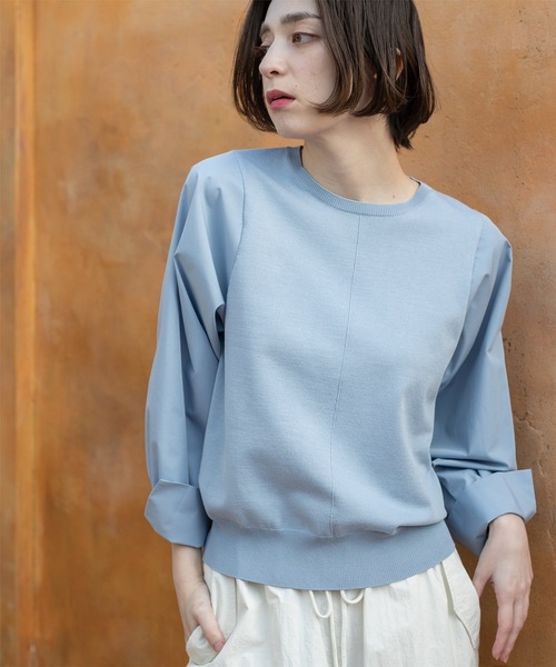 OPAQUE.CLIP（オペークドットクリップ）の「◆スリーブフハクドッキングニット【洗濯機洗い可】（ニット/セーター・レディース・ホワイト/ベージュ/ライトブルー/ブラック系4・40/38/36）」の4枚目の写真