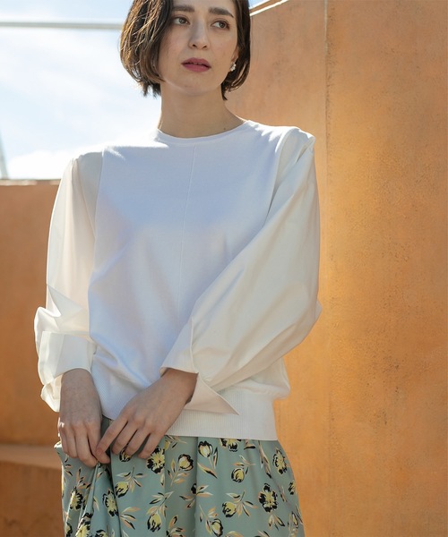 OPAQUE.CLIP（オペークドットクリップ）の「◆スリーブフハクドッキングニット【洗濯機洗い可】（ニット/セーター・レディース・ホワイト/ベージュ/ライトブルー/ブラック系4・40/38/36）」の5枚目の写真