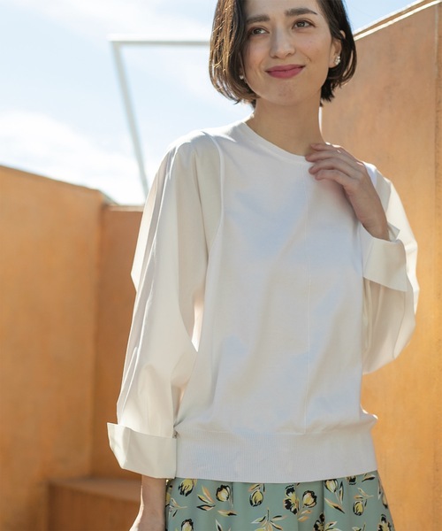 OPAQUE.CLIP（オペークドットクリップ）の「◆スリーブフハクドッキングニット【洗濯機洗い可】（ニット/セーター・レディース・ホワイト/ベージュ/ライトブルー/ブラック系4・40/38/36）」の7枚目の写真