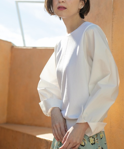 OPAQUE.CLIP（オペークドットクリップ）の「◆スリーブフハクドッキングニット【洗濯機洗い可】（ニット/セーター・レディース・ホワイト/ベージュ/ライトブルー/ブラック系4・40/38/36）」の8枚目の写真