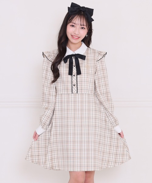 PINKHUNT(ピンクハント)の「PINKHUNT ピンクハント リボン付き肩フリル ワンピース 9309K(ワンピース・キッズ・ベビーピンク/ベージュ・130cm/140cm/150cm/160cm/120cm)」の2枚目の写真