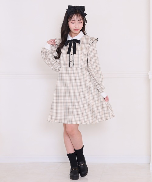 PINKHUNT(ピンクハント)の「PINKHUNT ピンクハント リボン付き肩フリル ワンピース 9309K(ワンピース・キッズ・ベビーピンク/ベージュ・130cm/140cm/150cm/160cm/120cm)」の8枚目の写真