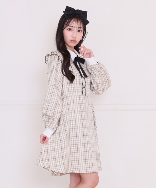 PINKHUNT(ピンクハント)の「PINKHUNT ピンクハント リボン付き肩フリル ワンピース 9309K(ワンピース・キッズ・ベビーピンク/ベージュ・130cm/140cm/150cm/160cm/120cm)」の6枚目の写真