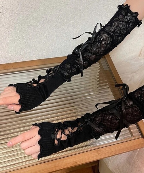 Port（ポート）の「【 Port / ポート 】 レースアップ 切り替え リボン デザイン アームカバー（アームカバー・レディース・ホワイト/ブラック/ホワイト系その他/ブラック系その他・FREE）」の12枚目の写真