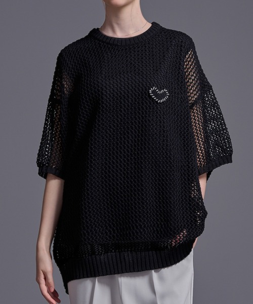 Loose/ルース（ルース）の「シアーメッシュ ハートステッチワッペンニット（ニット/セーター・メンズ・レッド系/ブルー/ブラック/グレー系/ホワイト/ホワイト系・L/M/S/XS）」の3枚目の写真