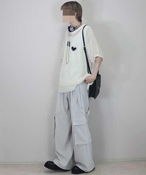 Loose/ルース（ルース）の「シアーメッシュ ハートステッチワッペンニット（ニット/セーター・メンズ・レッド系/ブルー/ブラック/グレー系/ホワイト/ホワイト系・L/M/S/XS）」の14枚目の写真