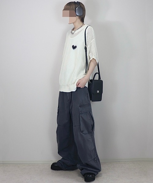 Loose/ルース（ルース）の「シアーメッシュ ハートステッチワッペンニット（ニット/セーター・メンズ・レッド系/ブルー/ブラック/グレー系/ホワイト/ホワイト系・L/M/S/XS）」の15枚目の写真