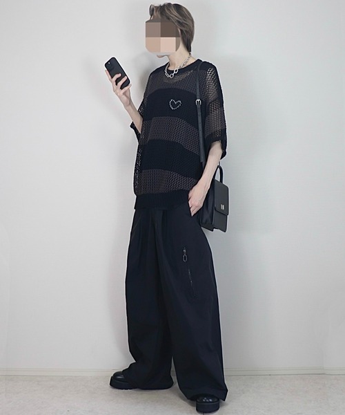 Loose/ルース（ルース）の「シアーメッシュ ハートステッチワッペンニット（ニット/セーター・メンズ・レッド系/ブルー/ブラック/グレー系/ホワイト/ホワイト系・L/M/S/XS）」の16枚目の写真