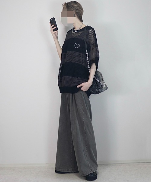 Loose/ルース（ルース）の「シアーメッシュ ハートステッチワッペンニット（ニット/セーター・メンズ・レッド系/ブルー/ブラック/グレー系/ホワイト/ホワイト系・L/M/S/XS）」の17枚目の写真