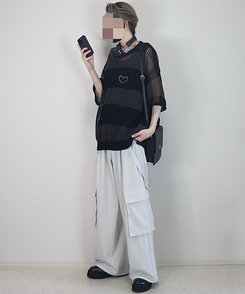 Loose/ルース（ルース）の「シアーメッシュ ハートステッチワッペンニット（ニット/セーター・メンズ・レッド系/ブルー/ブラック/グレー系/ホワイト/ホワイト系・L/M/S/XS）」の18枚目の写真